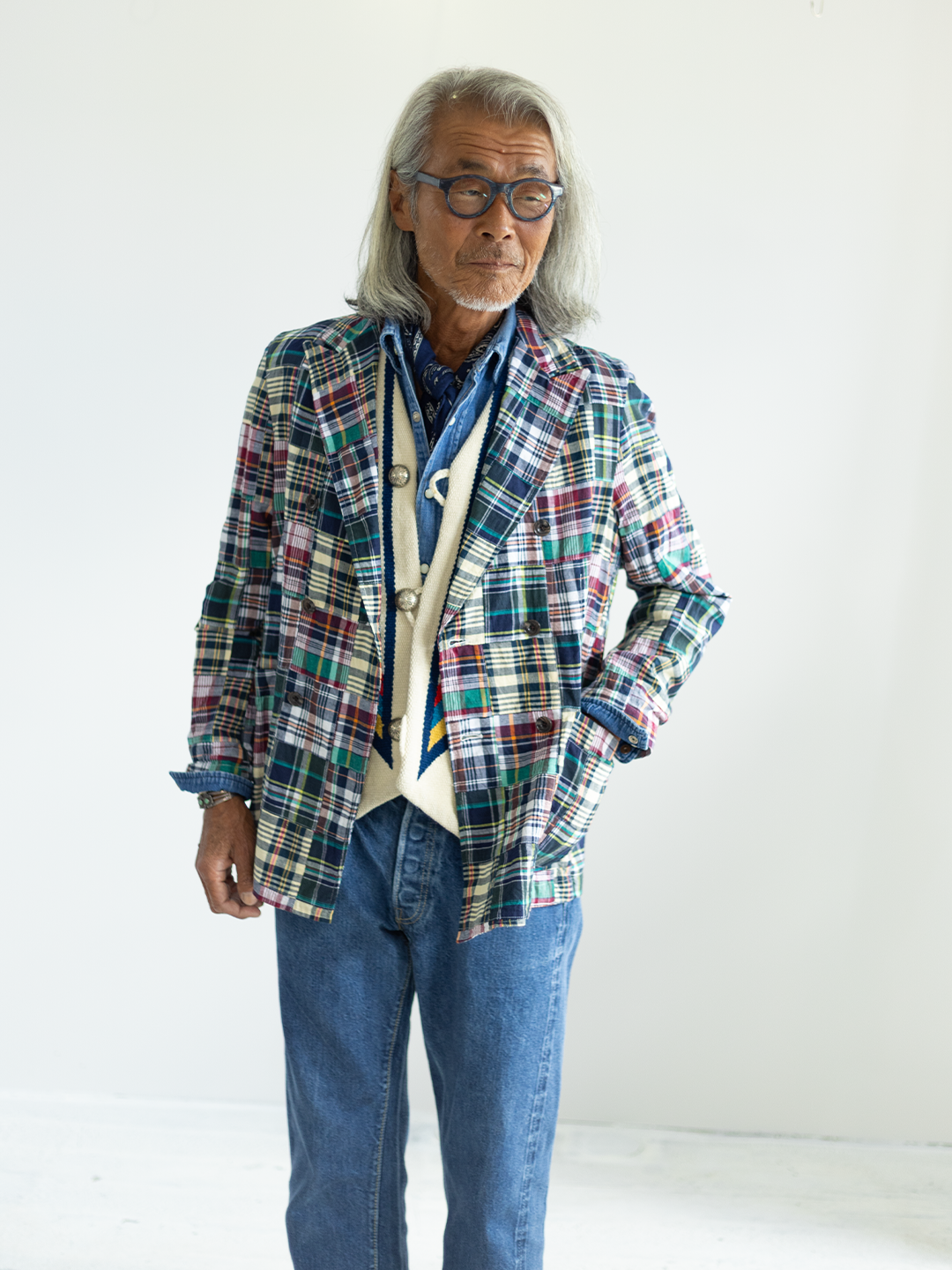 Comfortable Jacket Madras Patchwork