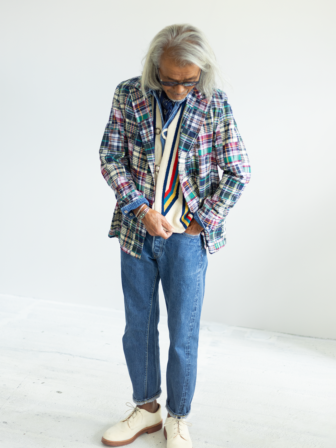 Comfortable Jacket Madras Patchwork